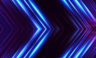 Dark abstract background with UV neon glow, blurred light lines, waves. Blue-pink neon light