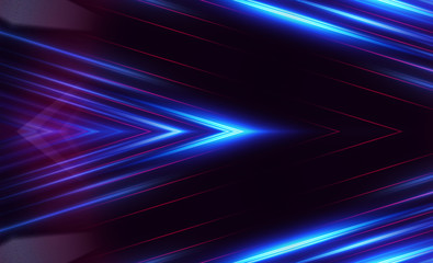 Dark abstract background with UV neon glow, blurred light lines, waves. Blue-pink neon light
