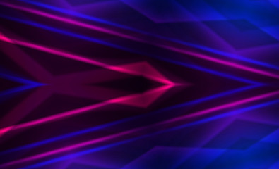 Dark abstract background with UV neon glow, blurred light lines, waves. Blue-pink neon light