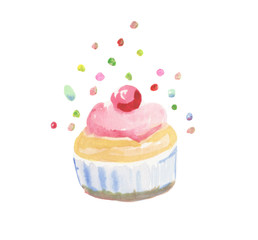 Watercolor Cupcake cherry confetti children isolated 