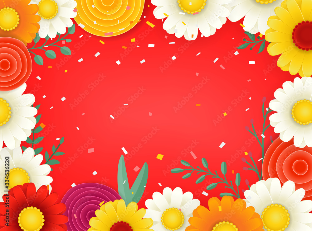 Poster Vector frame with color flowers. Copy space for a text