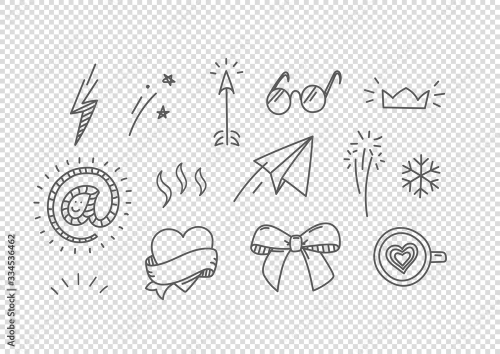 Poster Vector hand drawn doodle style elements isolated on transparent background. Vector elements for design