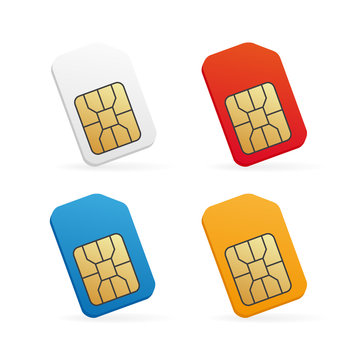 Realistic colored SIM card set. Mobile cellular phone sim-card.
