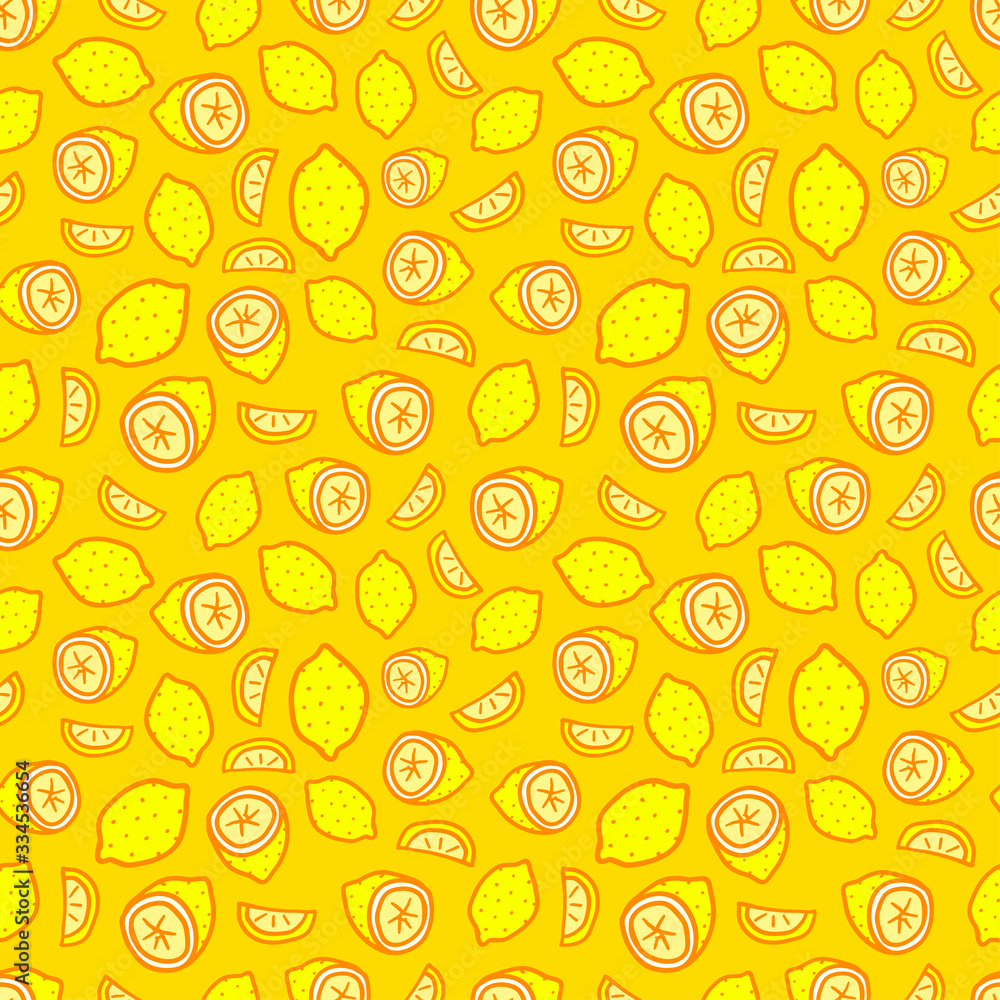 Poster seamless pattern with yellow lemon. vector background