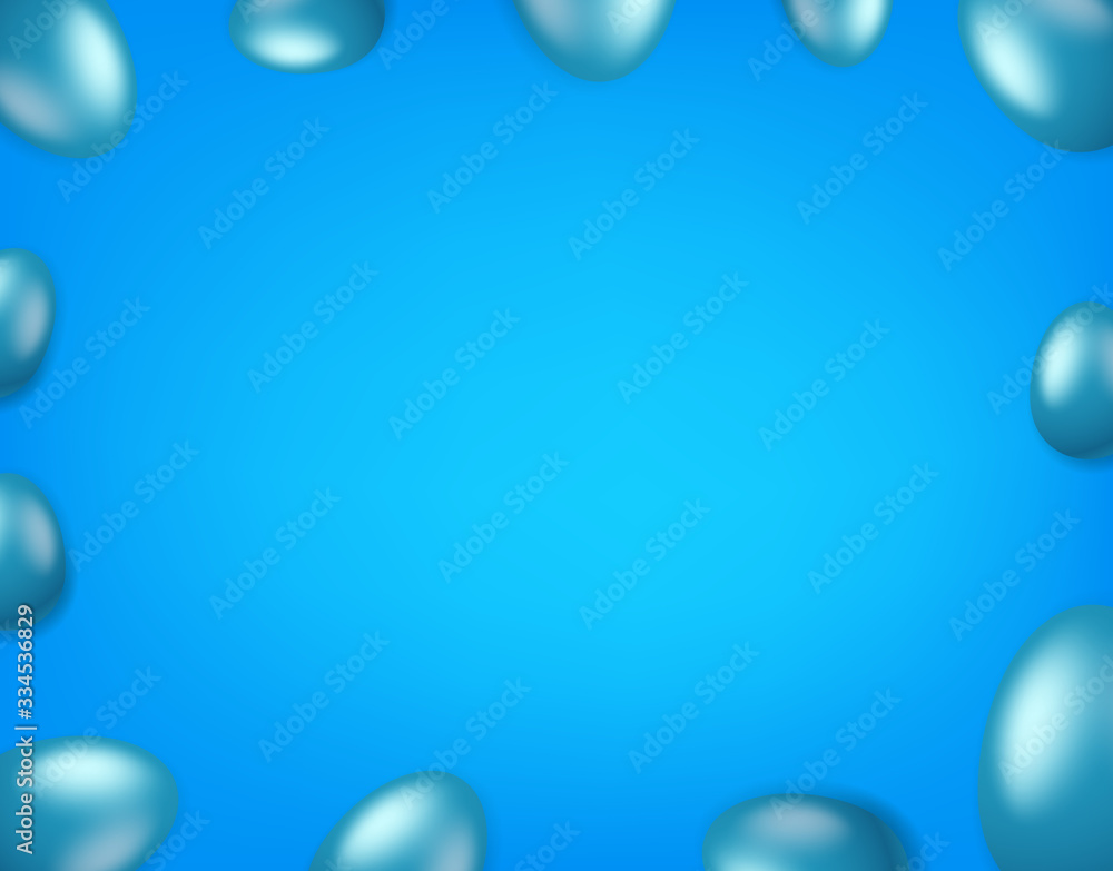 Poster Blue wallpaper with color eggs. Social media message vector background. Copy space for a text