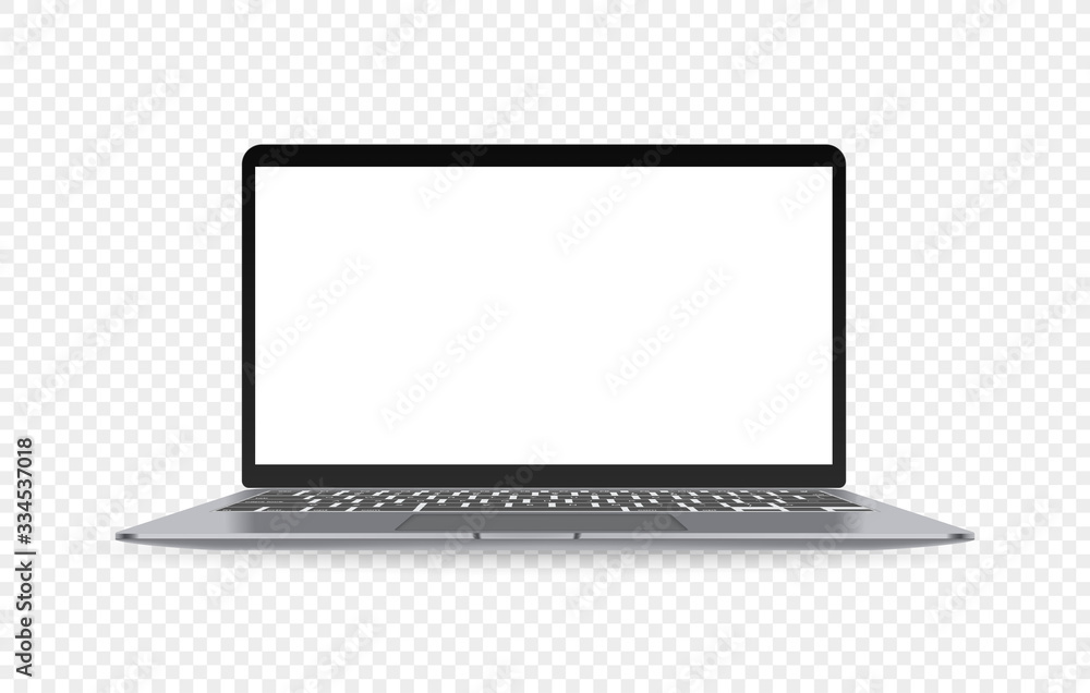 Poster Modern widescreen laptop with empty screen isolated on transparent background