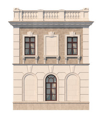 Fototapeta premium Facade of a two-story classic house with windows. 3D rendering