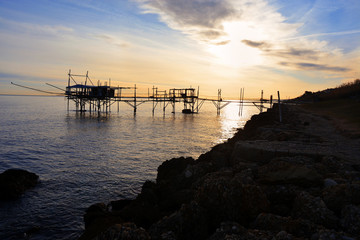 Abuzzo, Italy. The Trabucco is the traditional wooden fishing net of the Adriatic Sea.