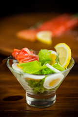 lettuce salad with salted salmon, boiled eggs