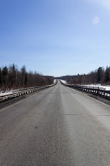 Asphalt road in the forest. A beautiful journey