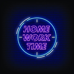 Fototapeta na wymiar Home Work Time Neon Signs Style Text Vector