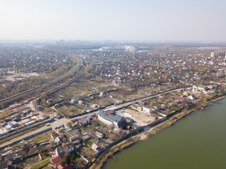 Fototapeta na wymiar Country private plots in Kiev. Aerial drone view. 