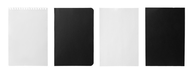 Set of different notebook papers on white background. Banner design