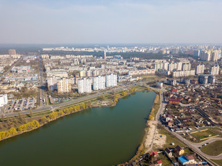 Obraz premium Lakes in a residential area of Kiev. Aerial drone view.