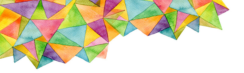 Abstract Watercolor geometric triangle smear painting. Canvas texture horizontal background.