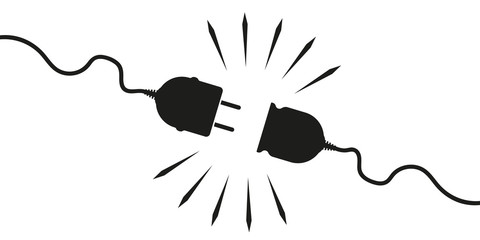 Vector unplugged sockets. Minimalistic design 404 bugs on white background. Electrical theme web banner concept, power outage, connection loss