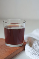 instant coffee in a glass on the kitchen table