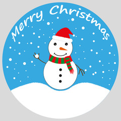 Merry Christmas. Merry Snowman Wishes Merry Christmas, New Year, Christmas Illustration, Snowfall, Postcard Idea. Vector
