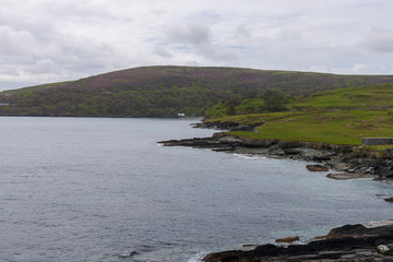 Beautiful aerial view of Valentia Island. Scenic Irish countyside on a dull spring day, County...