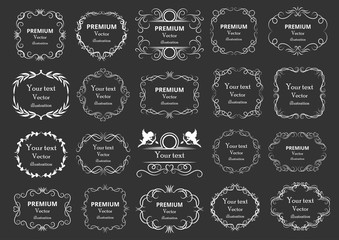 Calligraphic design elements . Decorative swirls or scrolls, vintage frames , flourishes, labels and dividers. Retro vector illustration.