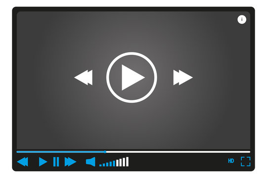 Video player. Black flat style, template for web design. Minimal interface. Vector