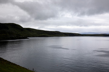 Portree - Skye Island (Scotland), UK - August 14, 2018: The landscape near Kilt Rock View point, Portree, Isle of Skye, Inner Hebrides, Scotland, United Kingdom