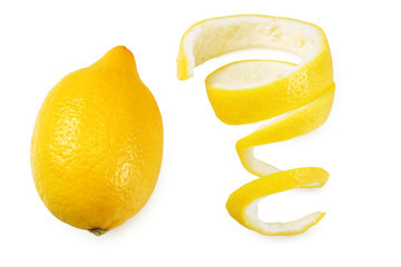 fresh lemon peel isolated on white background. healthy food