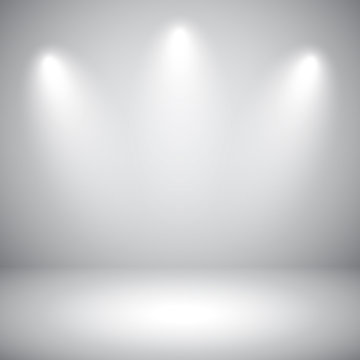 Empty gray studio abstract background with spotlights. Product showcase backdrop.