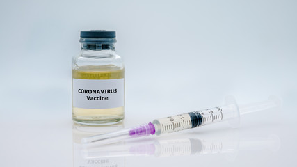 Vaccine and syringe injection for Covid19. Treatment from corona virus infection