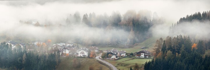Dolomites fog town