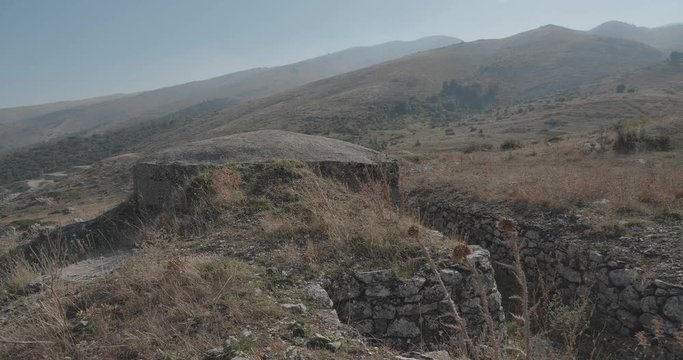 Concrete military bunker ruins built in communist era Albania