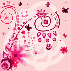 Vector floral background with pink and purple abstract flowers.