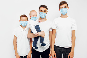 CAVID-19 pandemic coronavirus family, parents and children wear a protective mask to protect against viruses, coronavirus disease