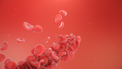 Abstract background 3d illustration of red blood cells. The flow of blood in a living organism. Scientific and medical microbiological concept. Enrichment with oxygen and important nutrients.