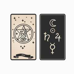 Star tarot card front and back. Tarot card with stars vector illustration.