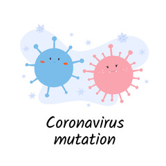 Coronavirus mutations, covid-19 virus strain, kinds of ncov, cute cartoon illustration, vector characters, isolated drawing of novel virus 