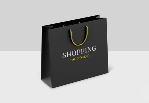 Realistic Black Shopping Bag on White Background Mockup