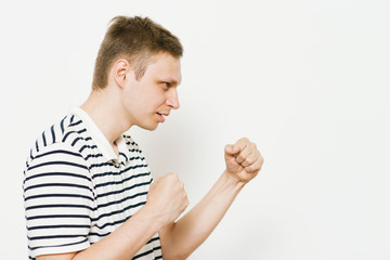 Confident businessman ready for fight.