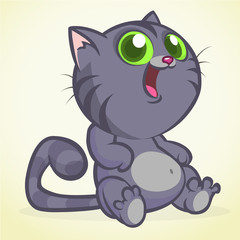 Cute and funny cartoon cat. Vector illustration
