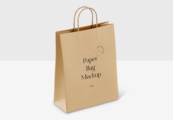 Realistic Paper Shopping Bag on White Background Mockup