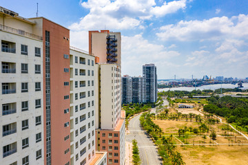 Fototapeta premium Apartment buildings and residential area in suburb