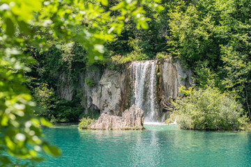 Fototapeta na wymiar waterfall at plitvicke lakes croatia summer holiday tourist travel destination 