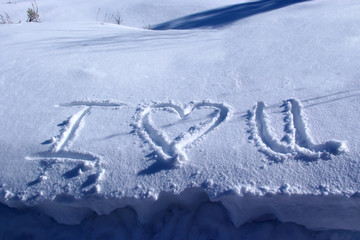 I love you sentiment written in snow