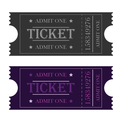 Set of retro vintage ticket templates.Template for movie entrance tickets and other events such as circus, movie theater, parties and concerts. Vector illustration isolated on white background