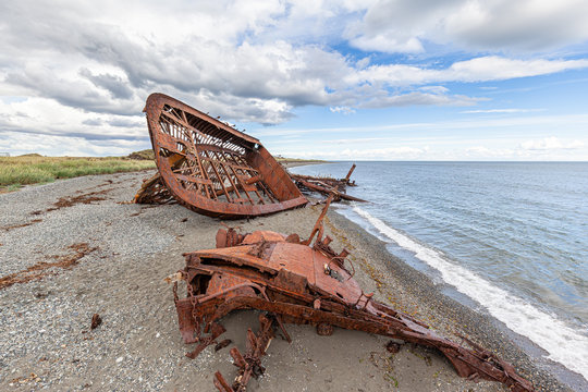 Remains of an old ship in the San Gregorio Bay - Chile