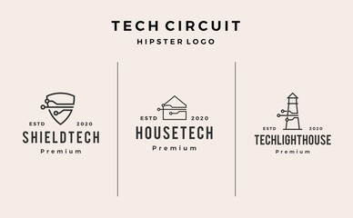 tech shield house lighthouse logo vector icon illustration hipster retro vintage