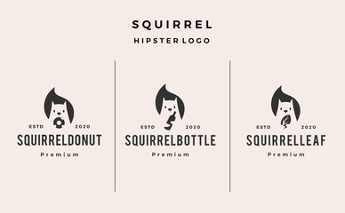squirrel donuts bottle leaf logo vector icon illustration hipster retro vintage © gaga vastard