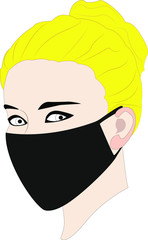 Girl in a respirator or medical mask, face in a mask for protection against the virus, vector illustration