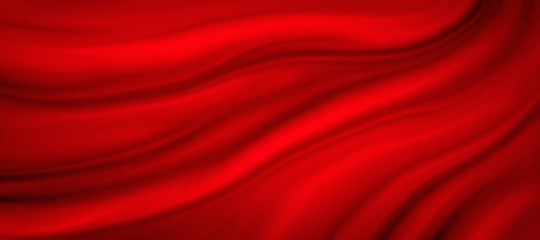 Red silk background illustration with fabric draped texture folds in Christmas or valentines day color, abstract satin or velvet cloth in luxury material design background