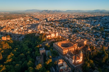 Fototapeta na wymiar Granada Alhambra aerial view sunrise